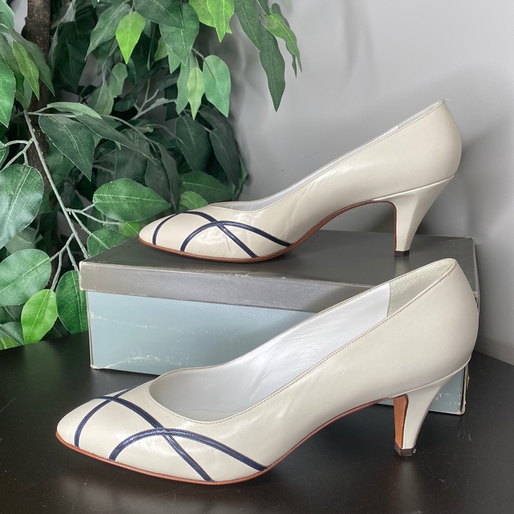 Bally Valerie Bone White with Navy Detail Heels
